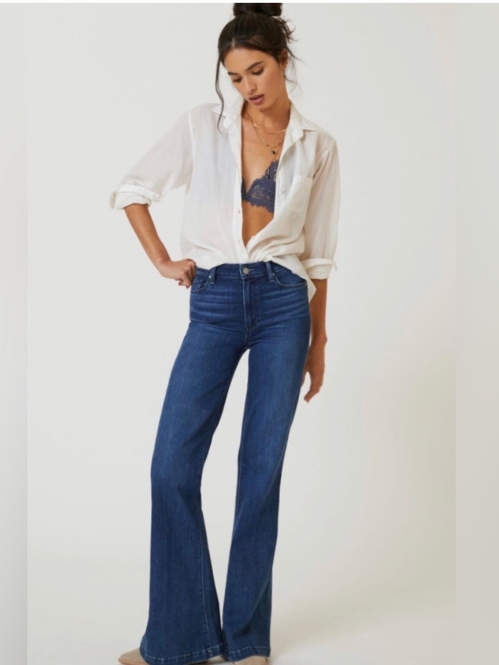 PAIGE Genevieve Dark Blue High-Rise Flare Jeans 25